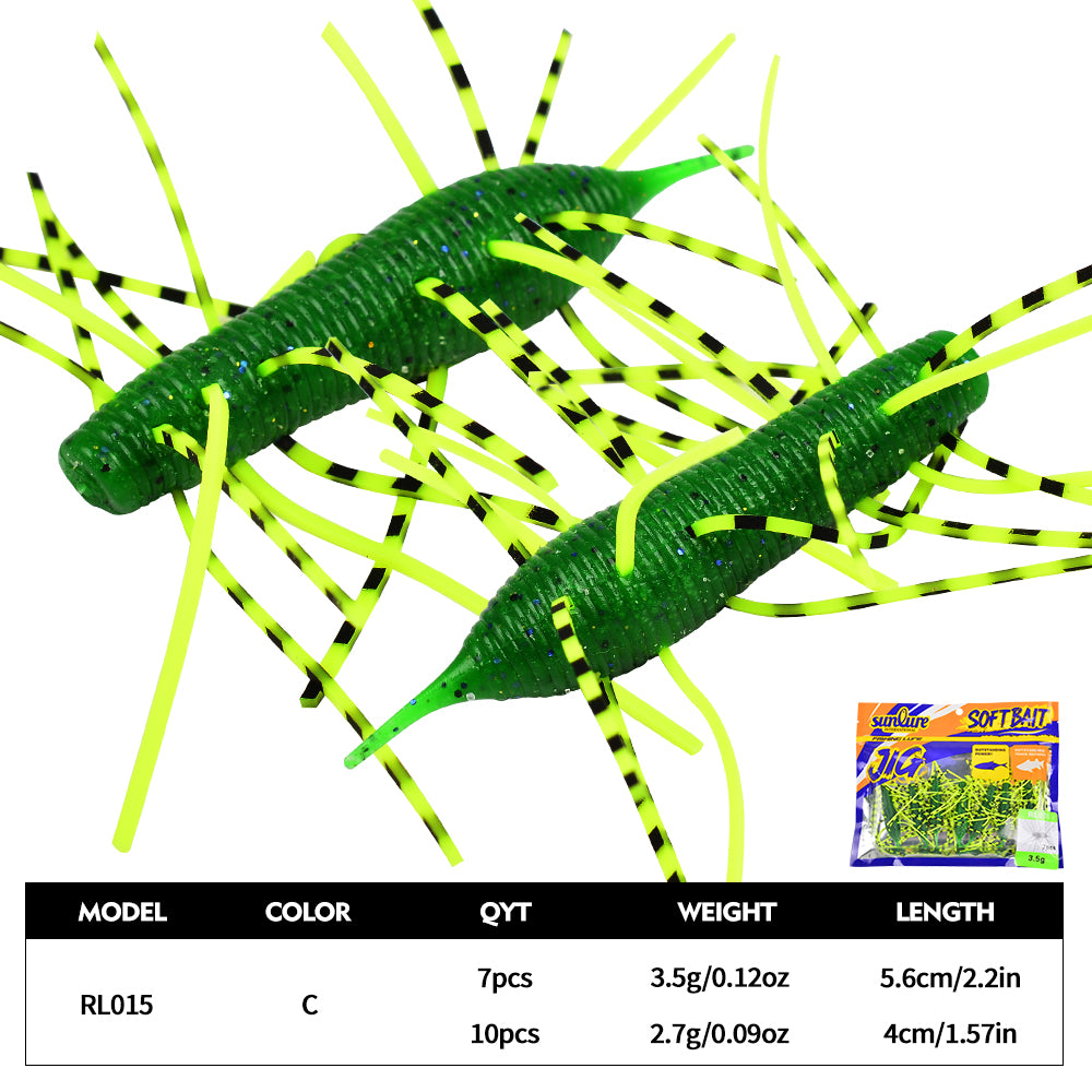 Sunlure 5 Color Caterpillar Multi Legged Beard Soft Worm Bionic Fish Bait 7/10PCS Swinging Swimming Bait 4/5.6cm Bass Tuna Saltwater Fish Lures