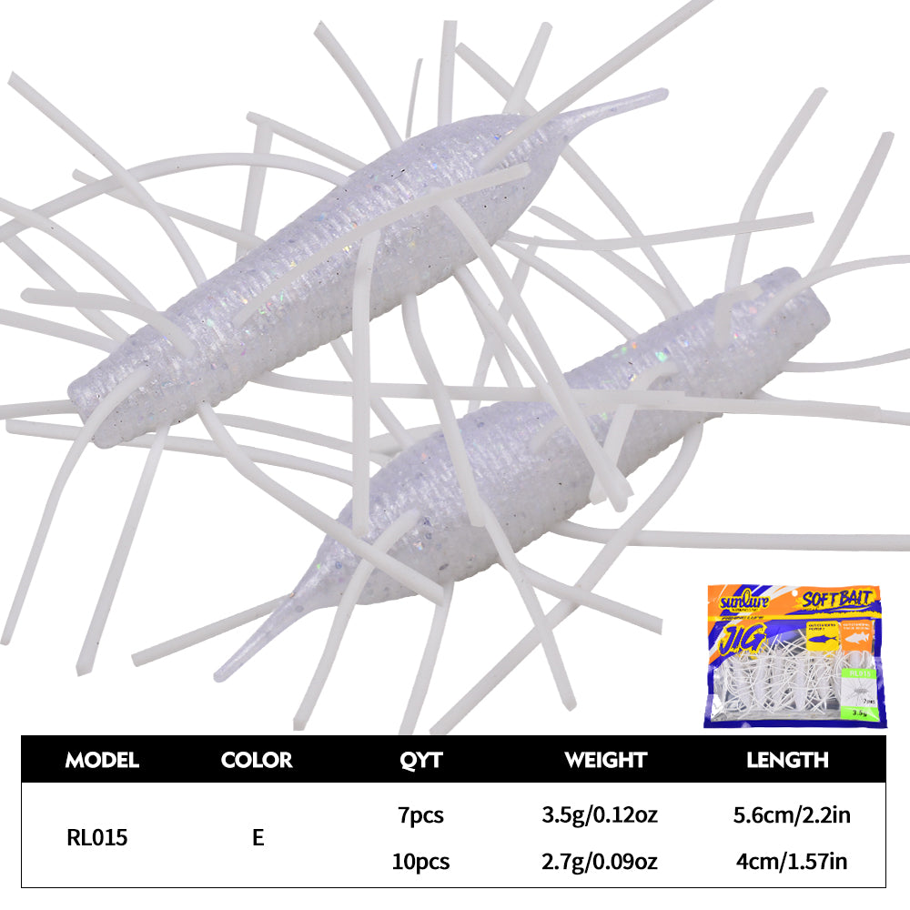 Sunlure 5 Color Caterpillar Multi Legged Beard Soft Worm Bionic Fish Bait 7/10PCS Swinging Swimming Bait 4/5.6cm Bass Tuna Saltwater Fish Lures