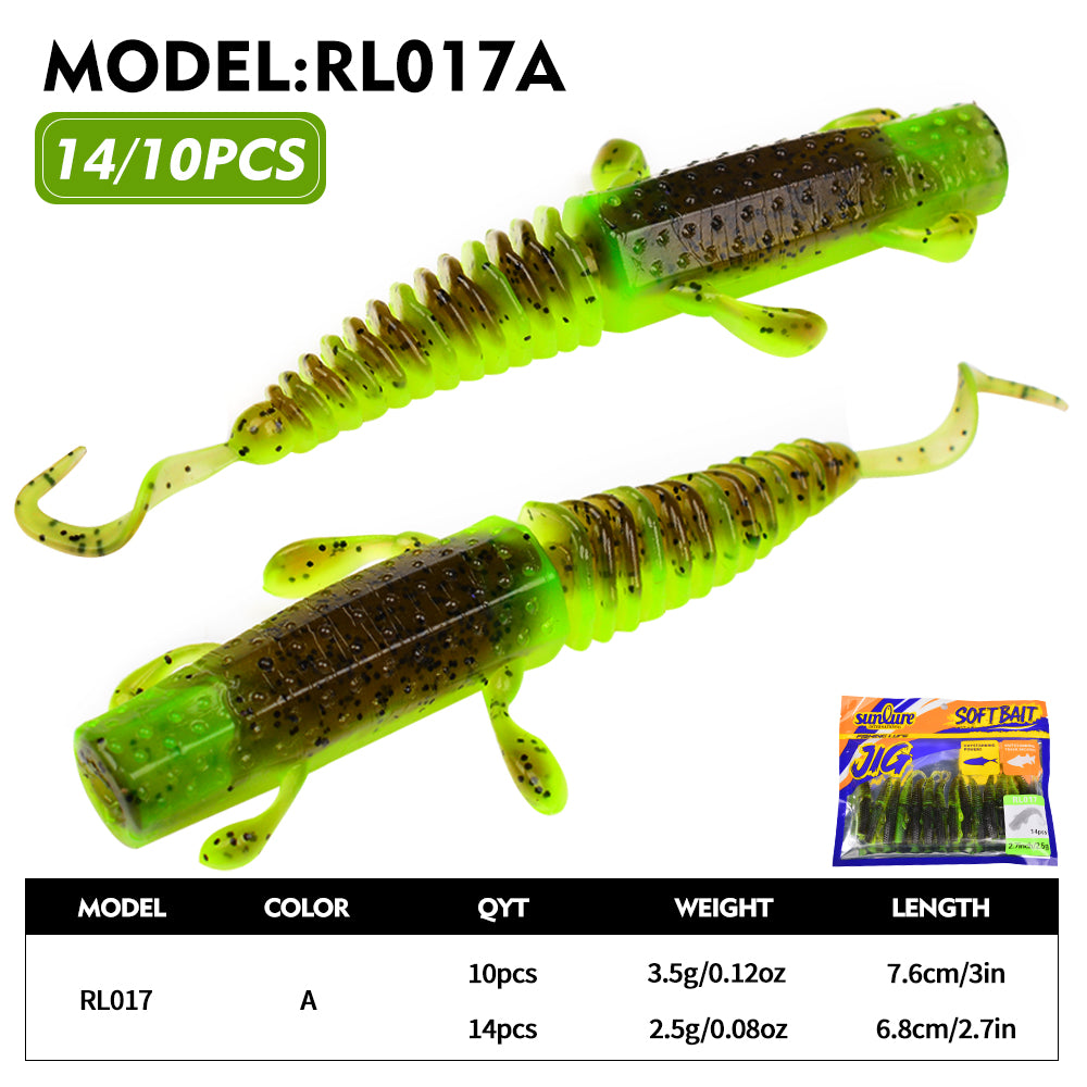 bass rubber fishing lures Sunlure Worm Lures 10/14Pcs Mini Soft Lure Artificial Silicone Bait Larva Rubber Baits Wobblers Bass Fishing Lure 7.6/6.8cm Swimbait Set