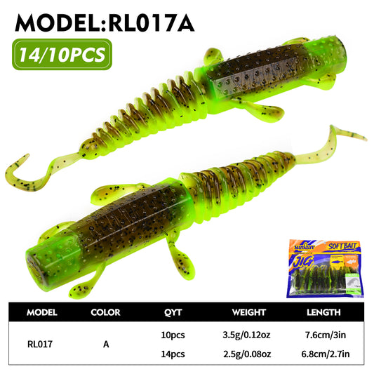 Sunlure Worm Lures 10/14Pcs Mini Soft Lure Artificial Silicone Bait Larva Rubber Baits Wobblers Bass Fishing Lure 7.6/6.8cm Swimbait Set