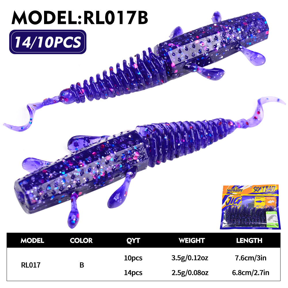Sunlure Worm Lures 10/14Pcs Mini Soft Lure Artificial Silicone Bait Larva Rubber Baits Wobblers Bass Fishing Lure 7.6/6.8cm Swimbait Set