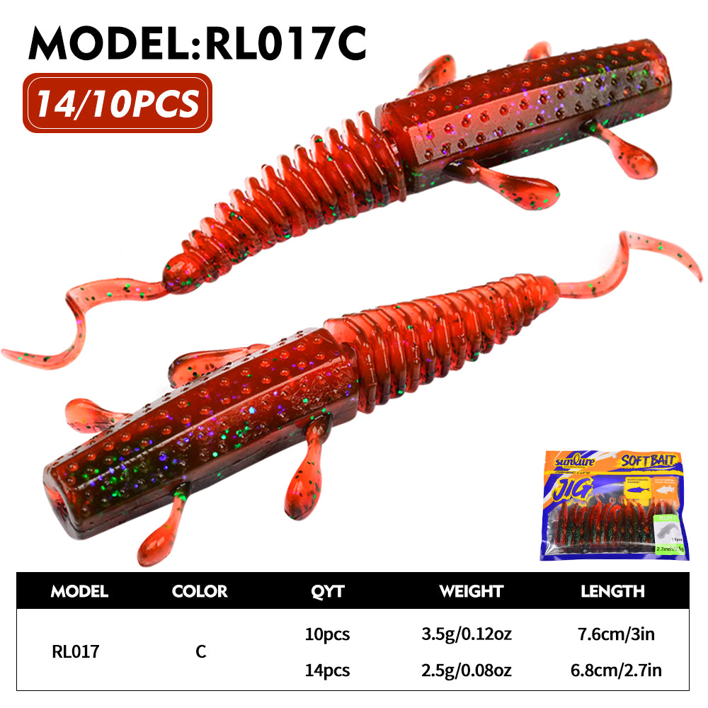 Sunlure Worm Lures 10/14Pcs Mini Soft Lure Artificial Silicone Bait Larva Rubber Baits Wobblers Bass Fishing Lure 7.6/6.8cm Swimbait Set