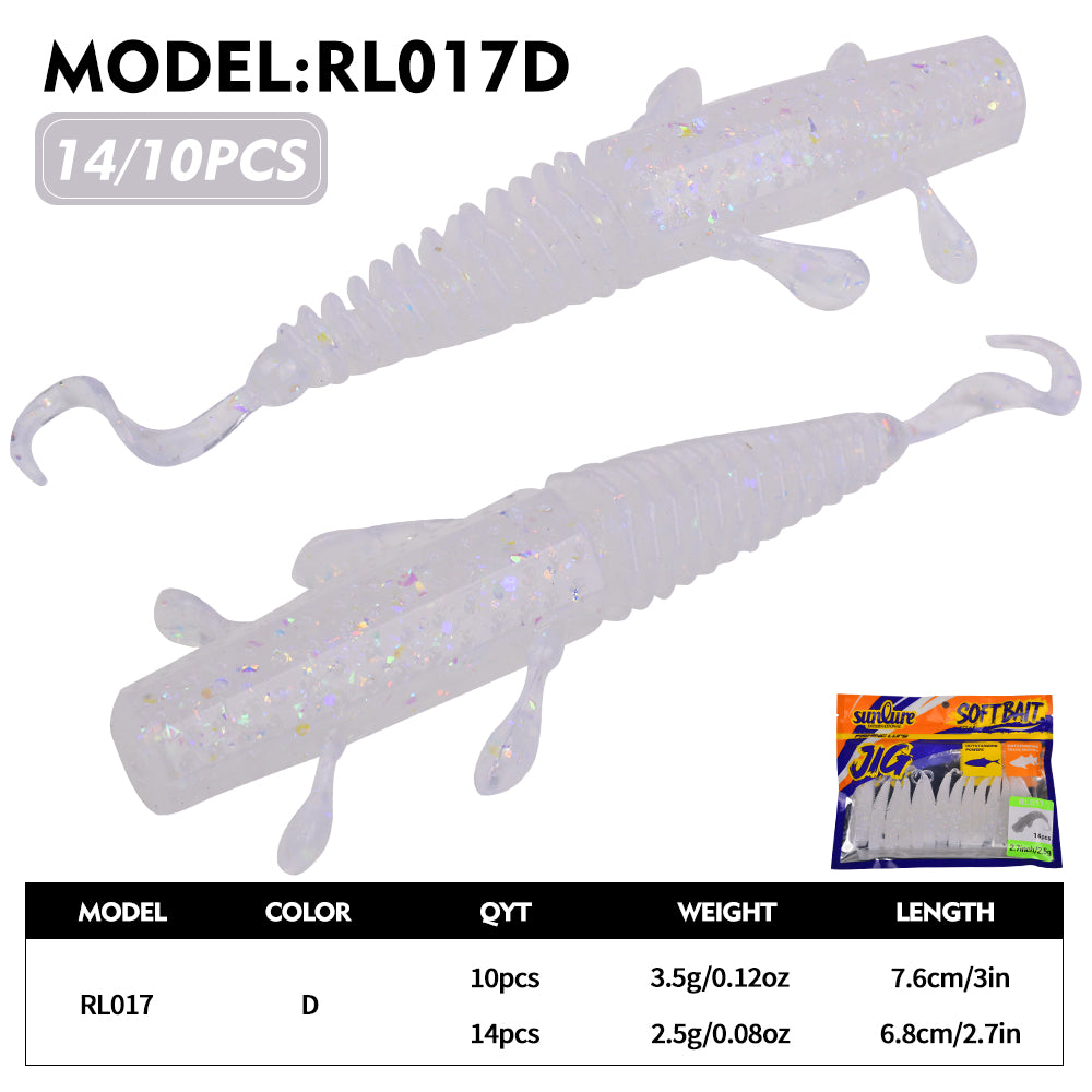 Sunlure Worm Lures 10/14Pcs Mini Soft Lure Artificial Silicone Bait Larva Rubber Baits Wobblers Bass Fishing Lure 7.6/6.8cm Swimbait Set