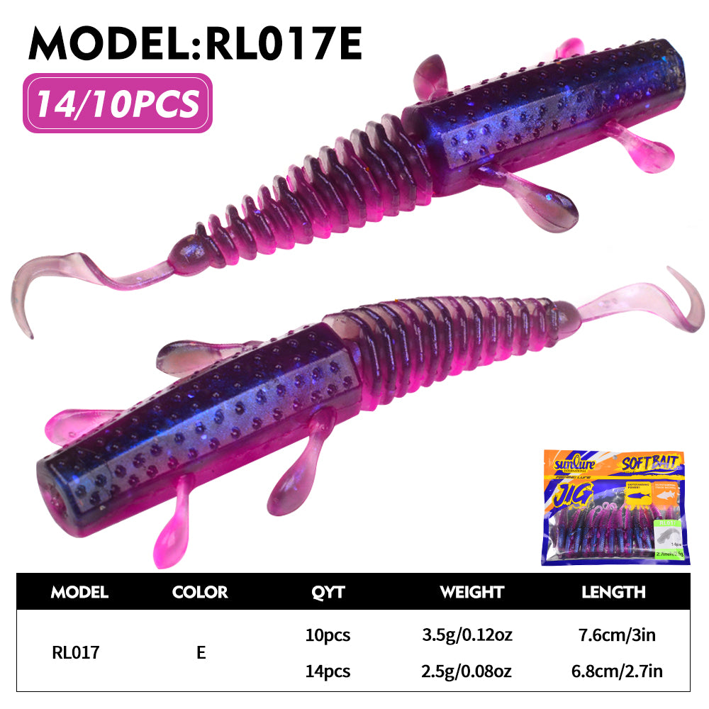 Sunlure Worm Lures 10/14Pcs Mini Soft Lure Artificial Silicone Bait Larva Rubber Baits Wobblers Bass Fishing Lure 7.6/6.8cm Swimbait Set