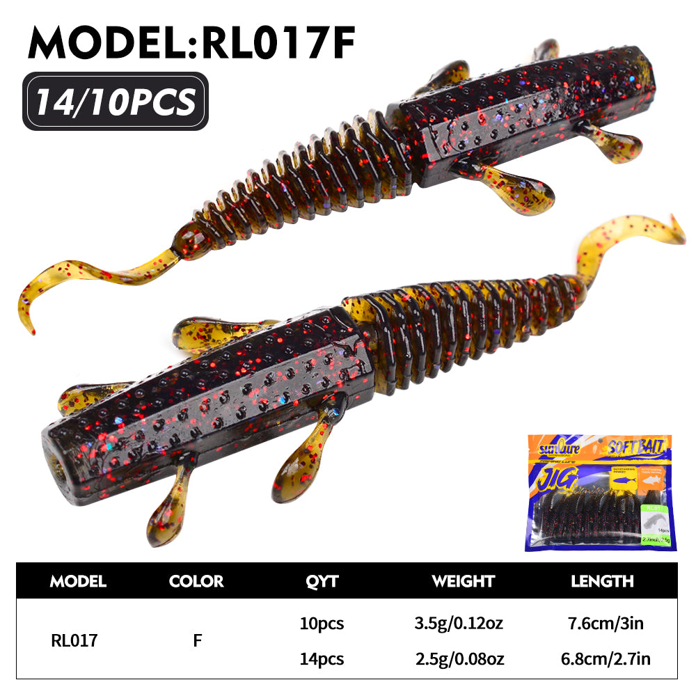 Sunlure Worm Lures 10/14Pcs Mini Soft Lure Artificial Silicone Bait Larva Rubber Baits Wobblers Bass Fishing Lure 7.6/6.8cm Swimbait Set