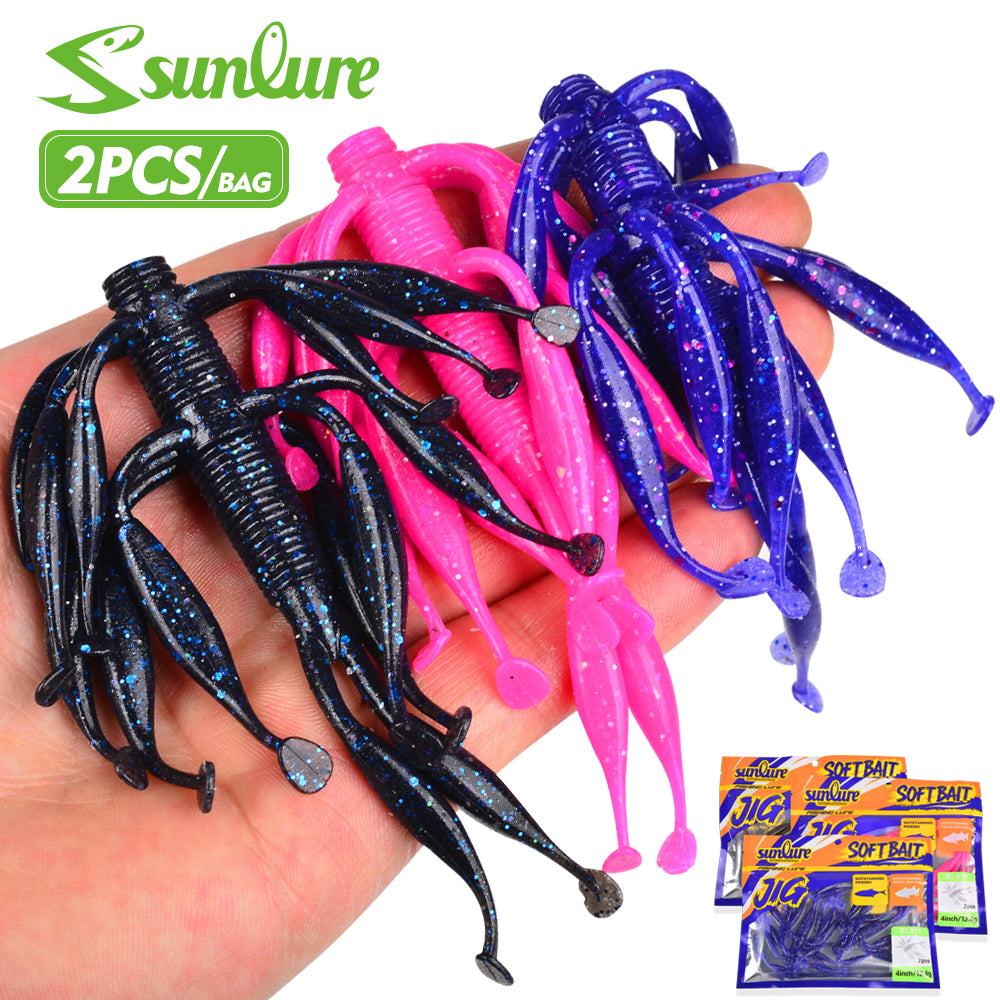 Sunlure 10.1cm&12.4g Octopus Tentacles Unique Shape Silicone Soft Fish Bait 2PCS/Bag Artificial Simulation Swimming Bait Trout Bass Seawater Swimming Fishing Lures
