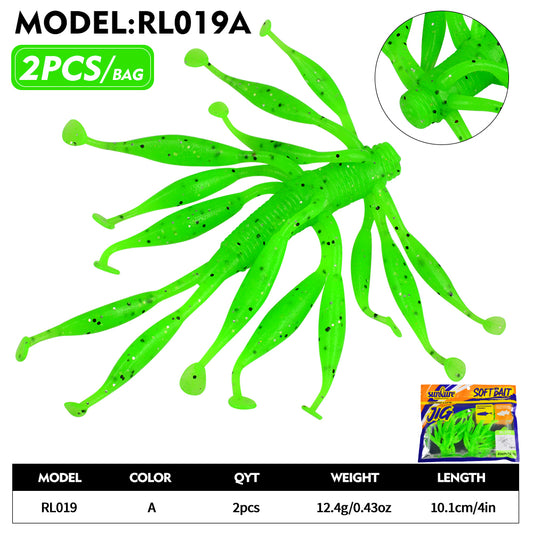 Sunlure 10.1cm&12.4g Octopus Tentacles Unique Shape Silicone Soft Fish Bait 2PCS/Bag Artificial Simulation Swimming Bait Trout Bass Seawater Swimming Fishing Lures