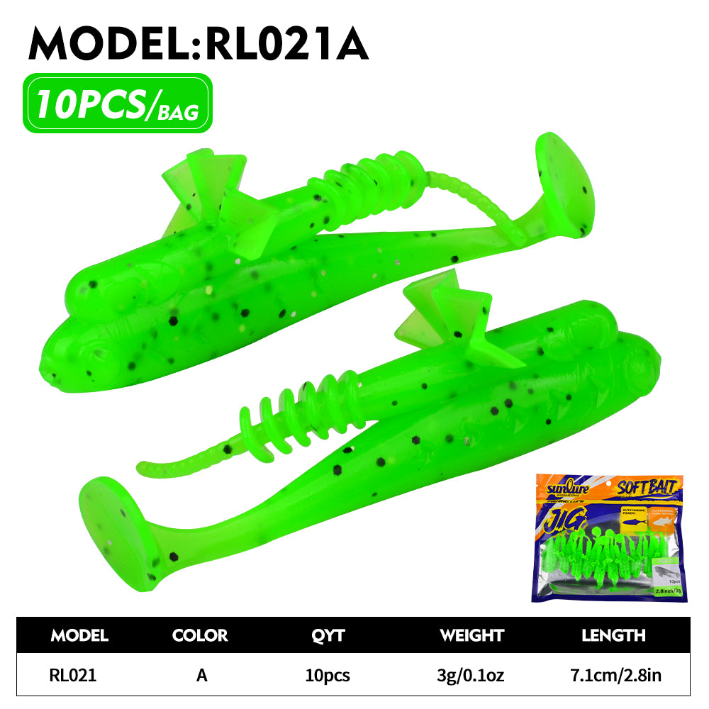 Sunlure 7.1cm/3g Artificial Soft Plastic Bait 10PCS/bag Crab Clamp T Shaped Tail Wobblers Swimming Bait 6 Color Bass Salmon Seawater Fishing Lures