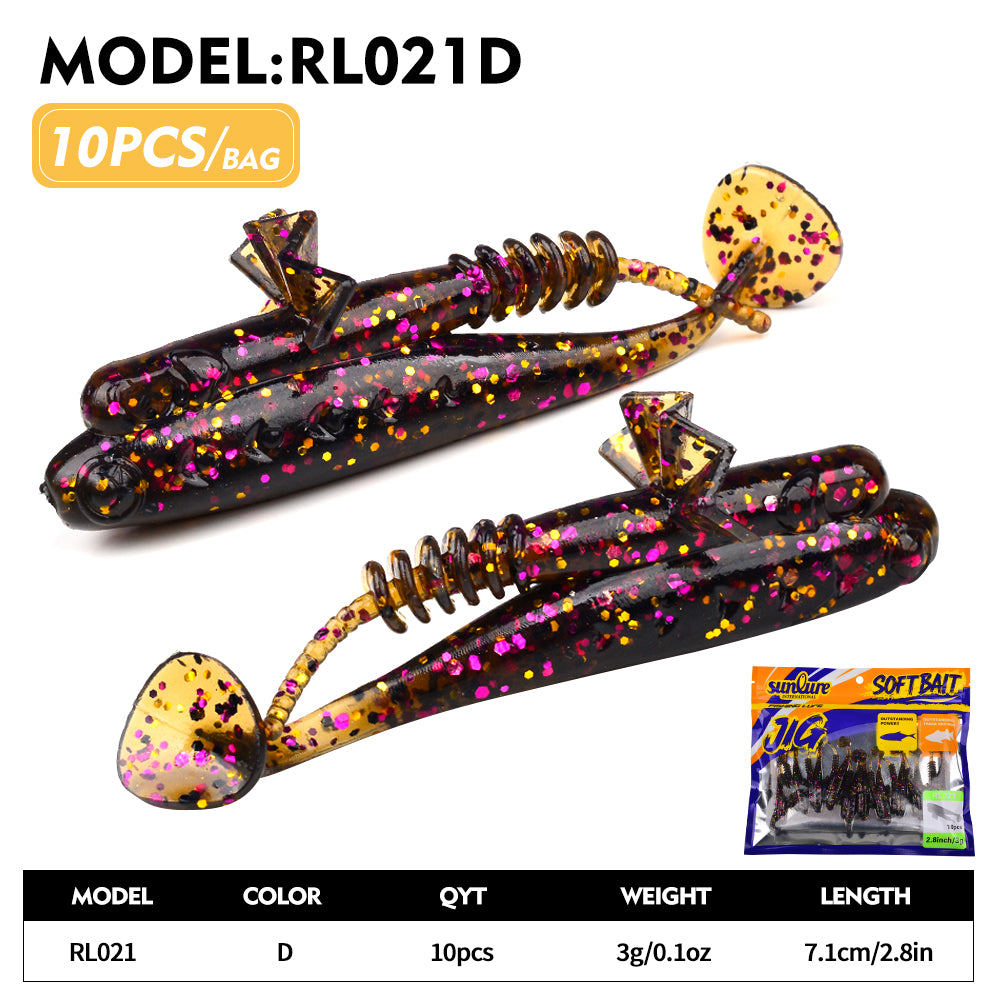 Sunlure 7.1cm/3g Artificial Soft Plastic Bait 10PCS/bag Crab Clamp T Shaped Tail Wobblers Swimming Bait 6 Color Bass Salmon Seawater Fishing Lures