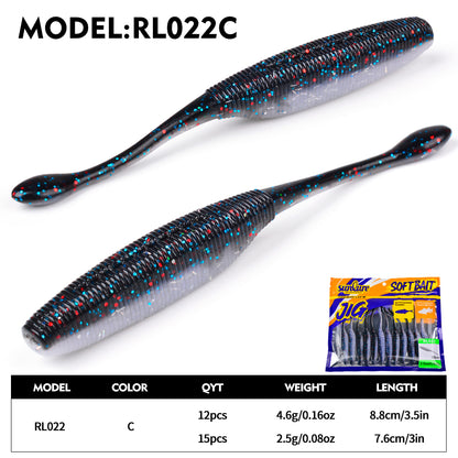Sunlure 6color Needle Tail Fish Shaped Worm Soft Bait 12/15PCS Artific – Proberos