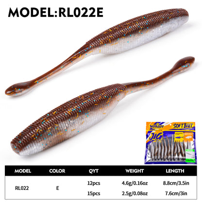 Sunlure Needle Tail Worm Soft Bait Lures 12/15-Pack - 3in/3.5in Silicone Wobblers