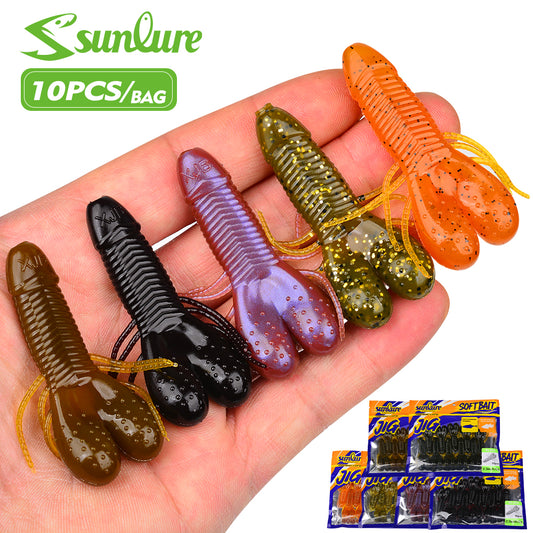 sunlure Ribbed Insect Shaped Design Biomimetic Soft Lures 6 unique Colors Shapes Bass Trout Seawater Fishing Bait 10PC/Bag Artificial silicone Wobbler Swimbait