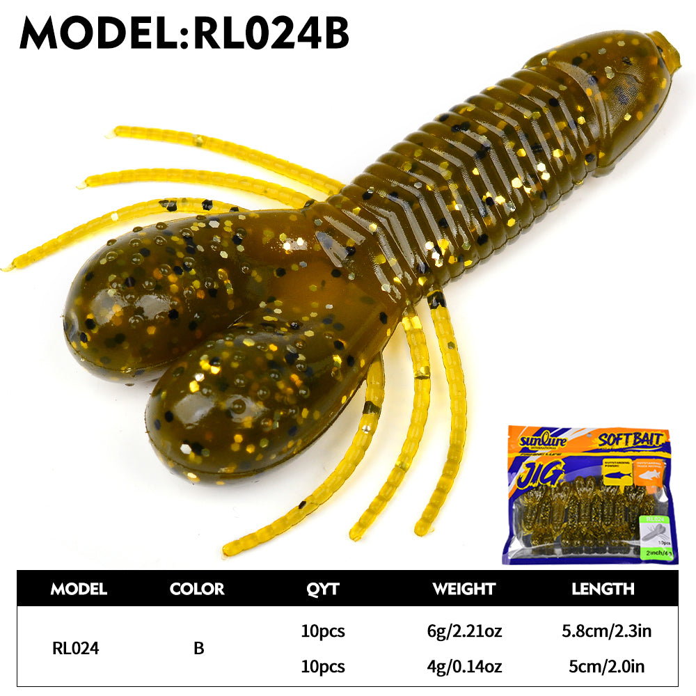 sunlure Ribbed Insect Shaped Design Biomimetic Soft Lures 6 unique Colors Shapes Bass Trout Seawater Fishing Bait 10PC/Bag Artificial silicone Wobbler Swimbait