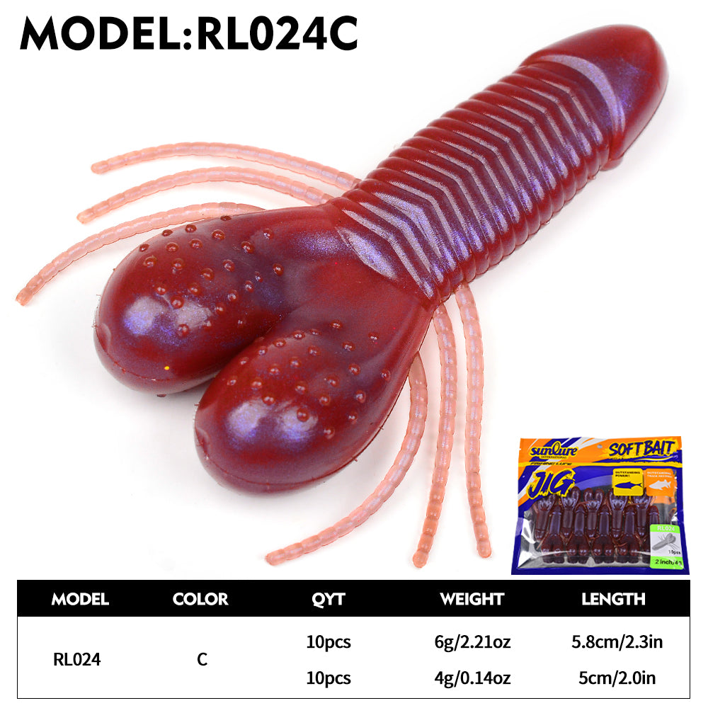 sunlure Ribbed Insect Shaped Design Biomimetic Soft Lures 6 unique Colors Shapes Bass Trout Seawater Fishing Bait 10PC/Bag Artificial silicone Wobbler Swimbait