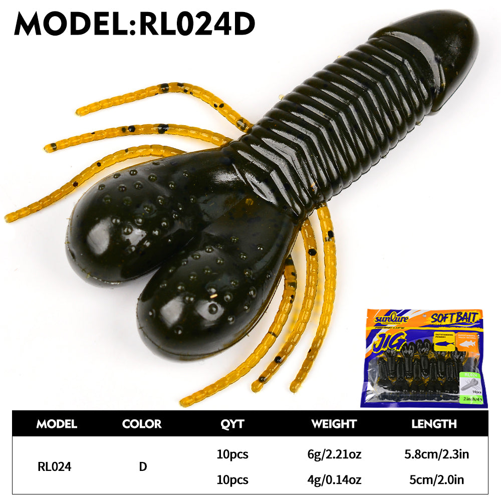 sunlure Ribbed Insect Shaped Design Biomimetic Soft Lures 6 unique Colors Shapes Bass Trout Seawater Fishing Bait 10PC/Bag Artificial silicone Wobbler Swimbait