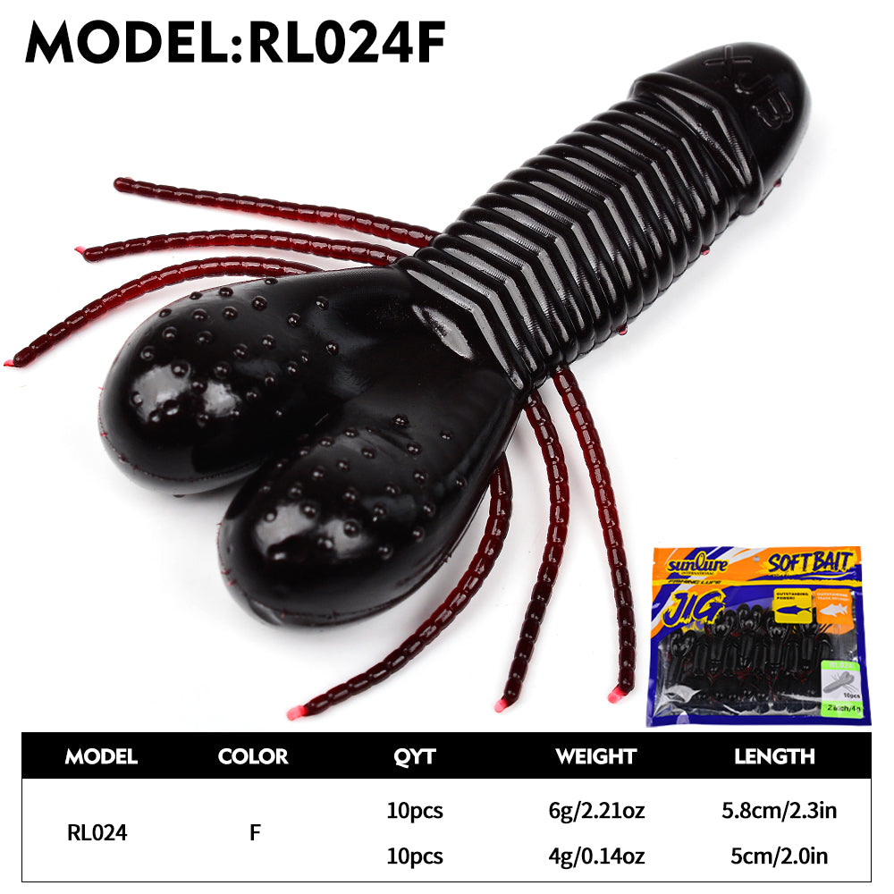 sunlure Ribbed Insect Shaped Design Biomimetic Soft Lures 6 unique Colors Shapes Bass Trout Seawater Fishing Bait 10PC/Bag Artificial silicone Wobbler Swimbait