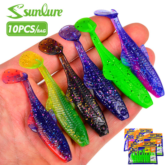 Sunlure10PCS Segmented Silicone Soft Fishing Lures 7.1cm&3g T-tail Worm Lure Artificial Bait Jig Wobblers Bass Pike Fishing Tackle