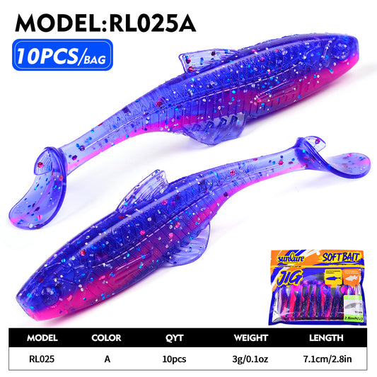 Sunlure10PCS Segmented Silicone Soft Fishing Lures 7.1cm&3g T-tail Worm Lure Artificial Bait Jig Wobblers Bass Pike Fishing Tackle
