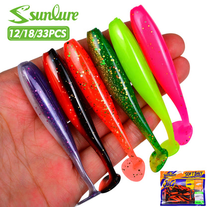 SUNLURE Paddle Tail Swimbaits 12/18/33PCS/Bag  6 Colors 1g-3.9g Soft Minnow Lures 5cm-7.6cm