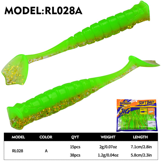 Sunlure T Flat Tail Artificial Soft Bait 15/38PCS/Bag Silicone Simulation Fish Shaped Swimming Bait 5.8/7.1cm Bass Trout Sea/Freshwater Fishing Lures