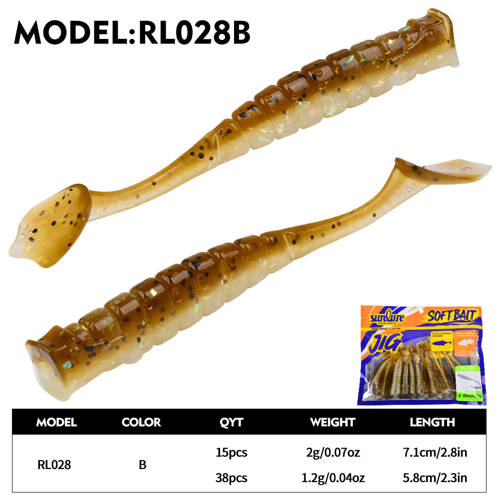Sunlure T Flat Tail Artificial Soft Bait 15/38PCS/Bag Silicone Simulation Fish Shaped Swimming Bait 5.8/7.1cm Bass Trout Sea/Freshwater Fishing Lures