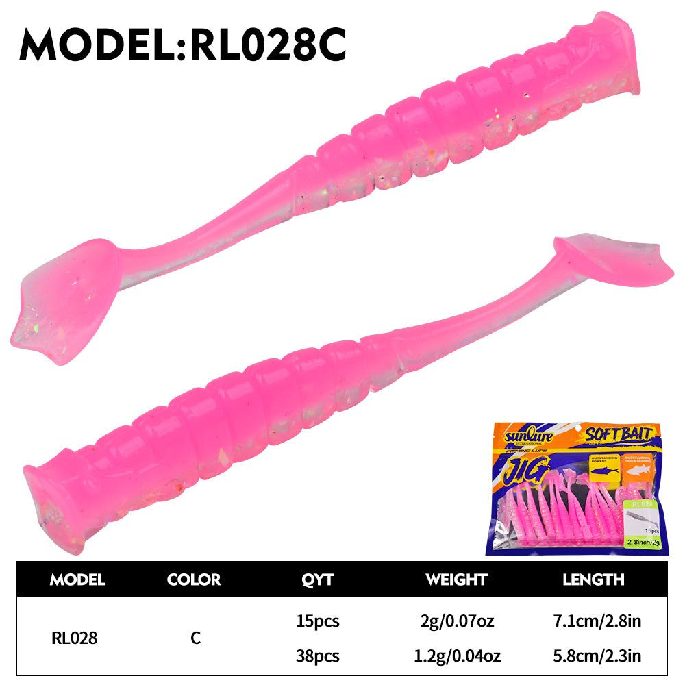 Sunlure T Flat Tail Artificial Soft Bait 15/38PCS/Bag Silicone Simulation Fish Shaped Swimming Bait 5.8/7.1cm Bass Trout Sea/Freshwater Fishing Lures
