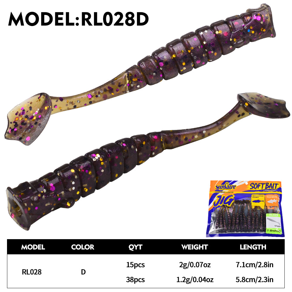 Sunlure T Flat Tail Artificial Soft Bait 15/38PCS/Bag Silicone Simulation Fish Shaped Swimming Bait 5.8/7.1cm Bass Trout Sea/Freshwater Fishing Lures