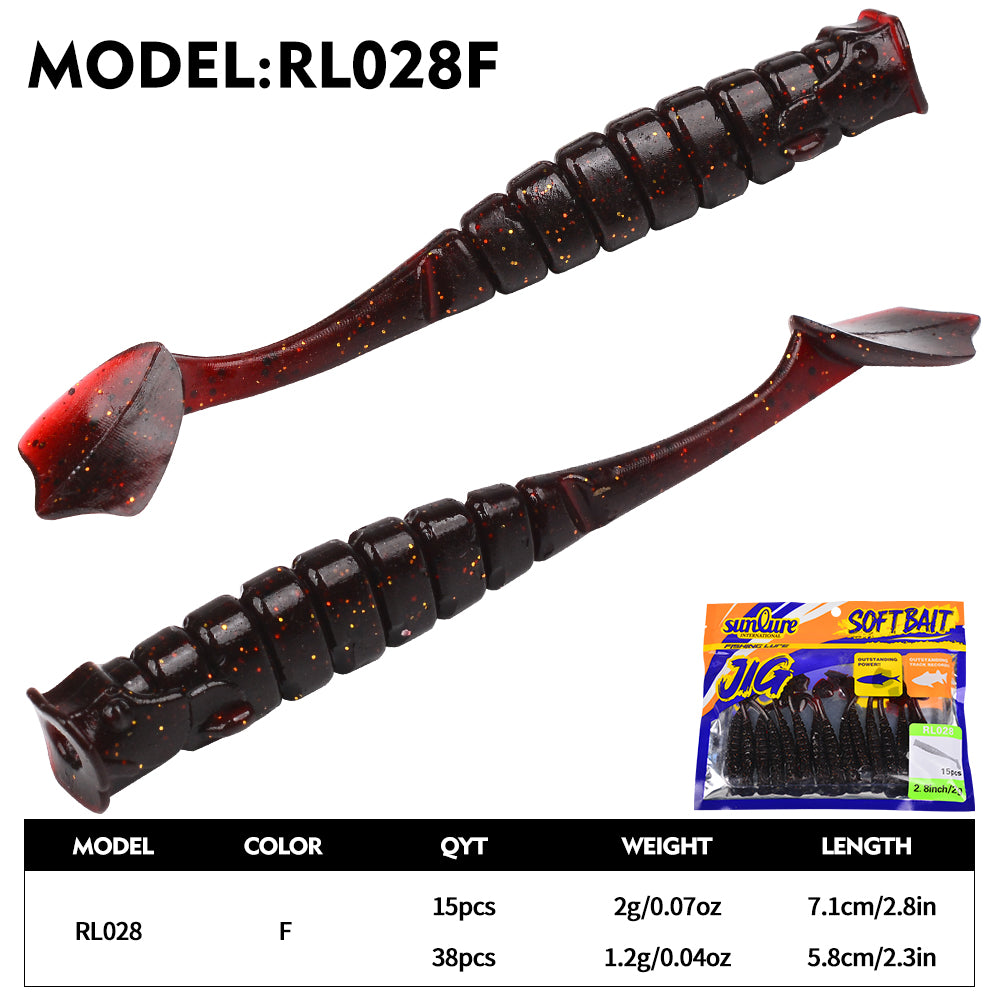 Sunlure T Flat Tail Artificial Soft Bait 15/38PCS/Bag Silicone Simulation Fish Shaped Swimming Bait 5.8/7.1cm Bass Trout Sea/Freshwater Fishing Lures