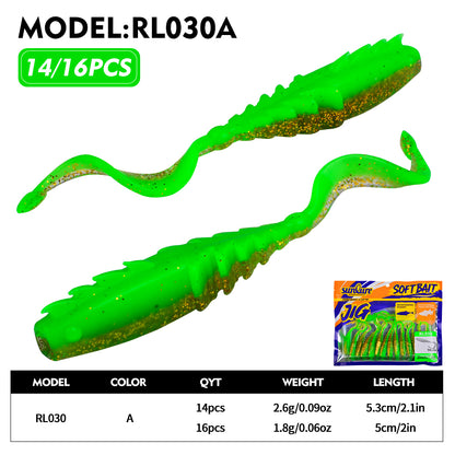 SUNLURE RL030 Curly Tail Ribbed Soft Grub Lures 5cm 5.3cm