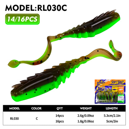 SUNLURE RL030 Curly Tail Ribbed Soft Grub Lures 5cm 5.3cm