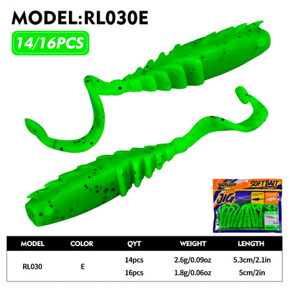 SUNLURE RL030 Curly Tail Ribbed Soft Grub Lures 5cm 5.3cm