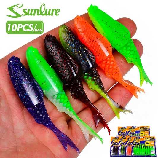 Sunlure 7.87cm&3.5g T-Tail Swimbait Fishing Lure 10PCS/bag Soft Baits Fishing Wobbler Bass Bait 6 Color Artificial Fishing Soft Lure Tacke
