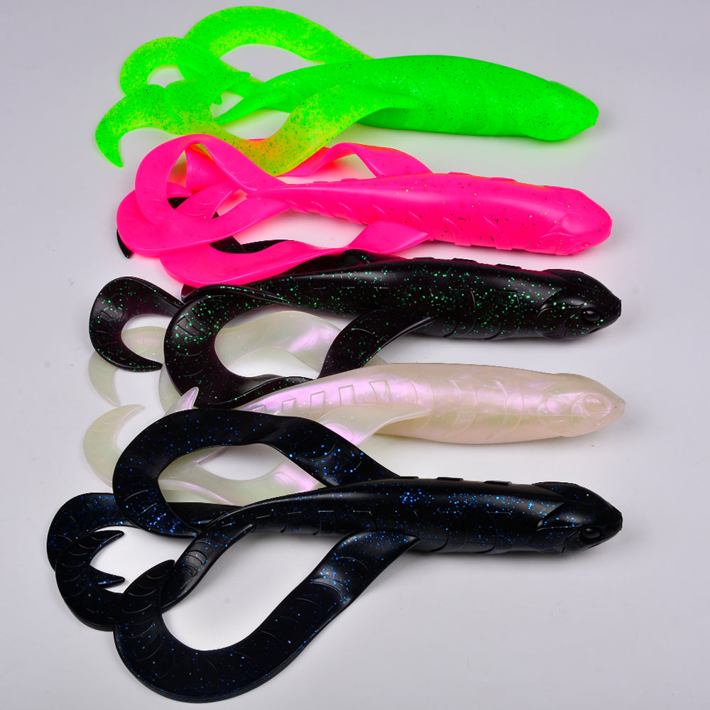 SUNLURE RL034 Twin Curly Tail Soft Swimbait for Bass Pike Musky (5PCS-1PC)