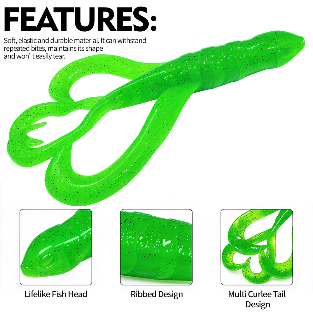 SUNLURE RL034 Twin Curly Tail Soft Swimbait for Bass Pike Musky (5PCS-1PC)