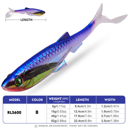SUNLURE RL5600 Paddle Tail Swimbait Soft Plastic Lure 8.4cm-22.4cm