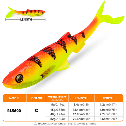 SUNLURE RL5600 Paddle Tail Swimbait Soft Plastic Lure 8.4cm-22.4cm