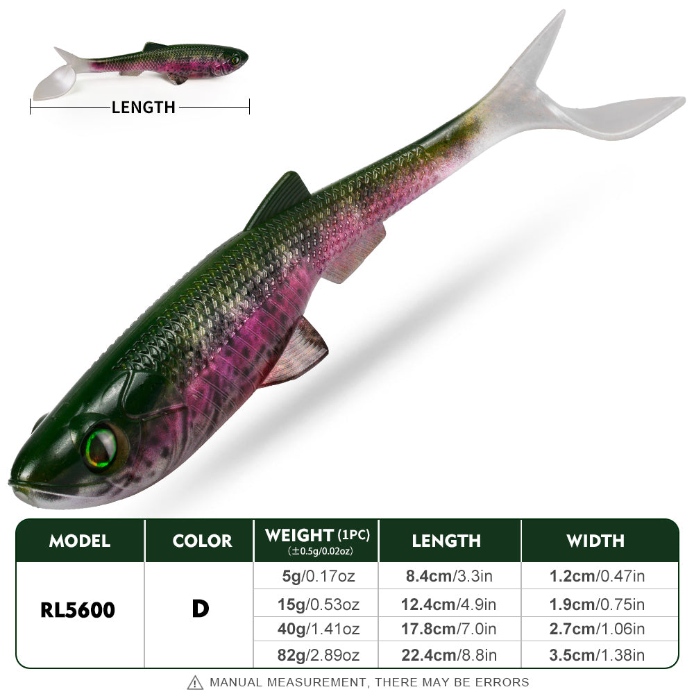 SUNLURE RL5600 Paddle Tail Swimbait Soft Plastic Lure 8.4cm-22.4cm