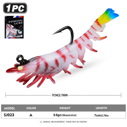 SUNLURE Pre-Rigged Shrimp Soft Lure SJ023 6 Colors 9.8g/7cm Glitter Prawn Bait With Single Hook for Inshore Fishing