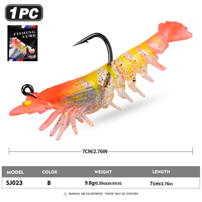 SUNLURE Pre-Rigged Shrimp Soft Lure SJ023 6 Colors 9.8g/7cm Glitter Prawn Bait With Single Hook for Inshore Fishing
