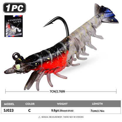 SUNLURE Pre-Rigged Shrimp Soft Lure SJ023 6 Colors 9.8g/7cm Glitter Prawn Bait With Single Hook for Inshore Fishing