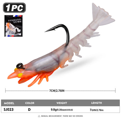 SUNLURE Pre-Rigged Shrimp Soft Lure SJ023 6 Colors 9.8g/7cm Glitter Prawn Bait With Single Hook for Inshore Fishing