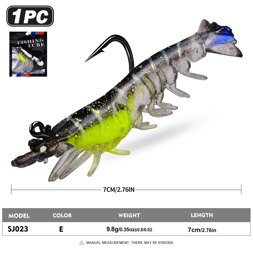 SUNLURE Pre-Rigged Shrimp Soft Lure  6 Colors 9.8g/7cm Glitter Prawn Bait With Single Hook for Inshore Fishing