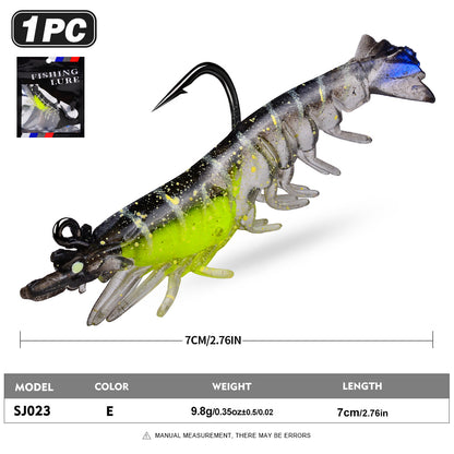 SUNLURE Pre-Rigged Shrimp Soft Lure SJ023 6 Colors 9.8g/7cm Glitter Prawn Bait With Single Hook for Inshore Fishing