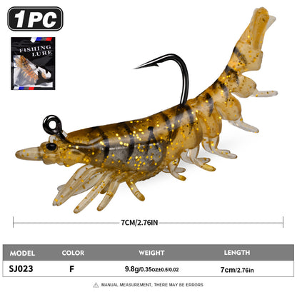 SUNLURE Pre-Rigged Shrimp Soft Lure SJ023 6 Colors 9.8g/7cm Glitter Prawn Bait With Single Hook for Inshore Fishing