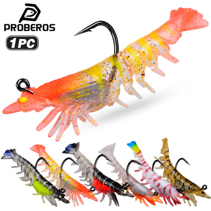 SUNLURE Pre-Rigged Shrimp Soft Lure SJ023 6 Colors 9.8g/7cm Glitter Prawn Bait With Single Hook for Inshore Fishing