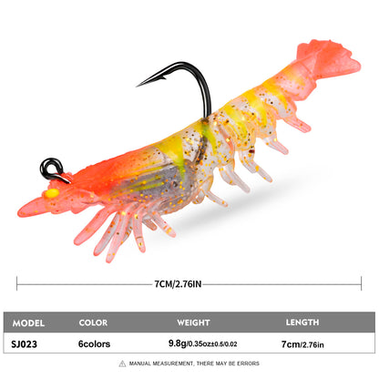 SUNLURE Pre-Rigged Shrimp Soft Lure SJ023 6 Colors 9.8g/7cm Glitter Prawn Bait With Single Hook for Inshore Fishing