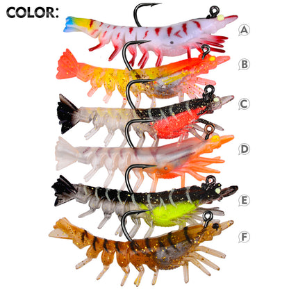 SUNLURE Pre-Rigged Shrimp Soft Lure SJ023 6 Colors 9.8g/7cm Glitter Prawn Bait With Single Hook for Inshore Fishing