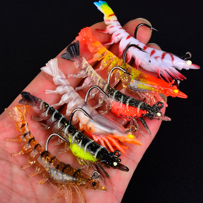 SUNLURE Pre-Rigged Shrimp Soft Lure SJ023 6 Colors 9.8g/7cm Glitter Prawn Bait With Single Hook for Inshore Fishing