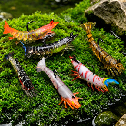SUNLURE Pre-Rigged Shrimp Soft Lure SJ023 6 Colors 9.8g/7cm Glitter Prawn Bait With Single Hook for Inshore Fishing