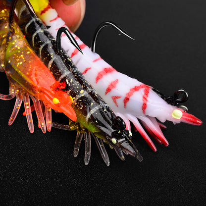 SUNLURE Pre-Rigged Shrimp Soft Lure SJ023 6 Colors 9.8g/7cm Glitter Prawn Bait With Single Hook for Inshore Fishing